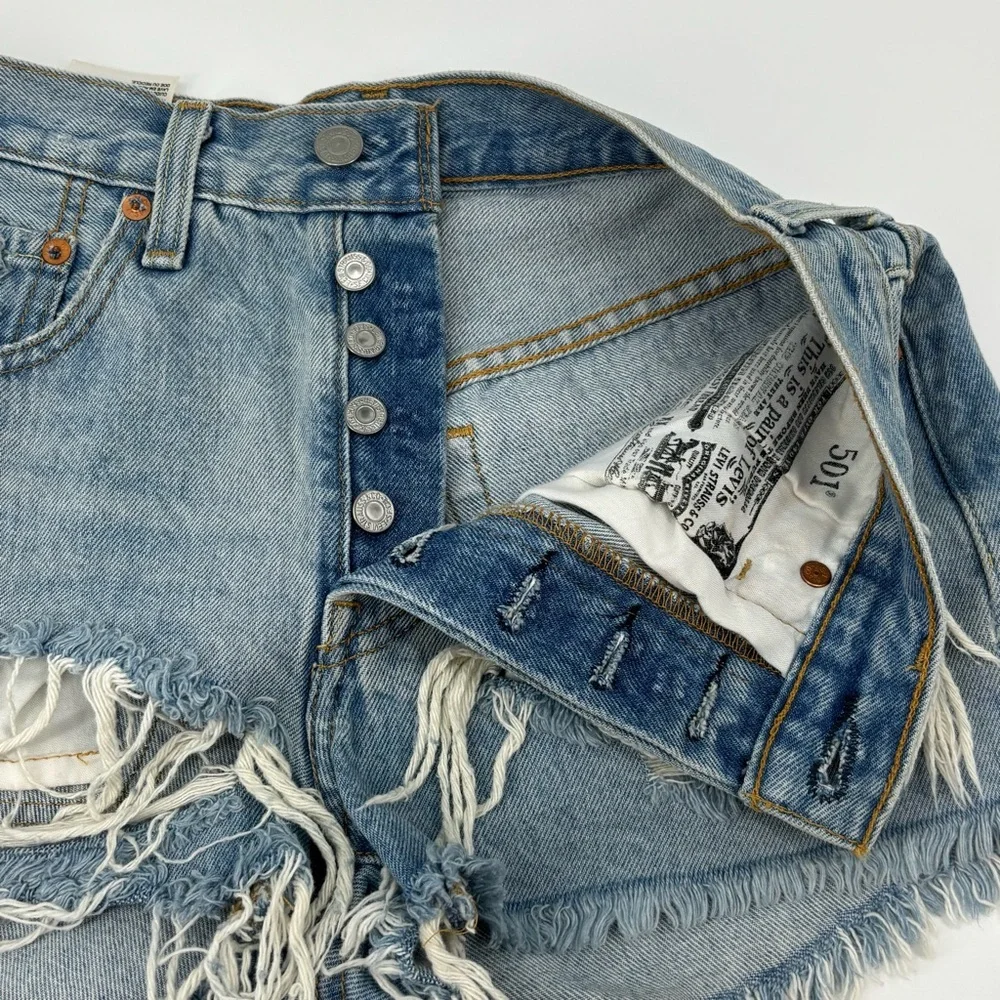 Levi’s 501 Distressed Button Fly Denim Cutoffs Shorts - Picture 4 of 12